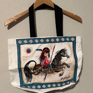 Artistic White and Black Tote Bag with Horse Design Native American art
